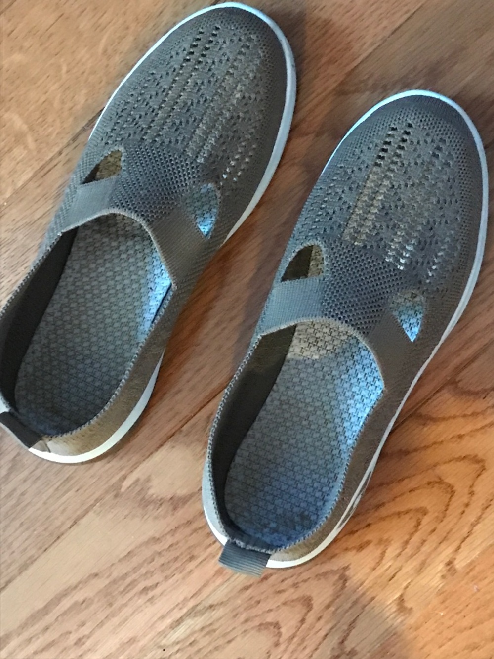 Tan slip on stretch summer casual shoes cushiony nonskid sneaker soles